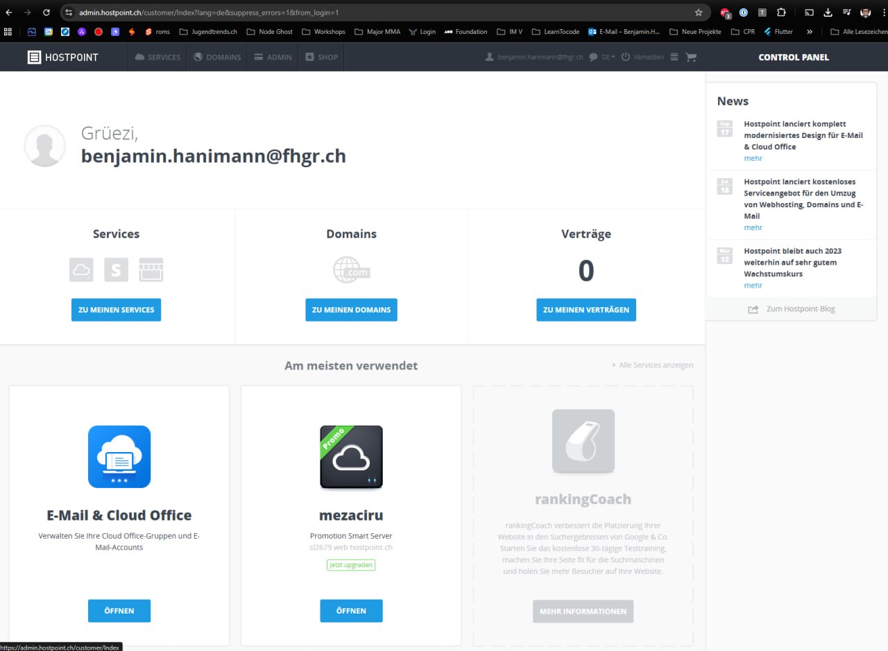 Hostpoint Login und Service Übersicht